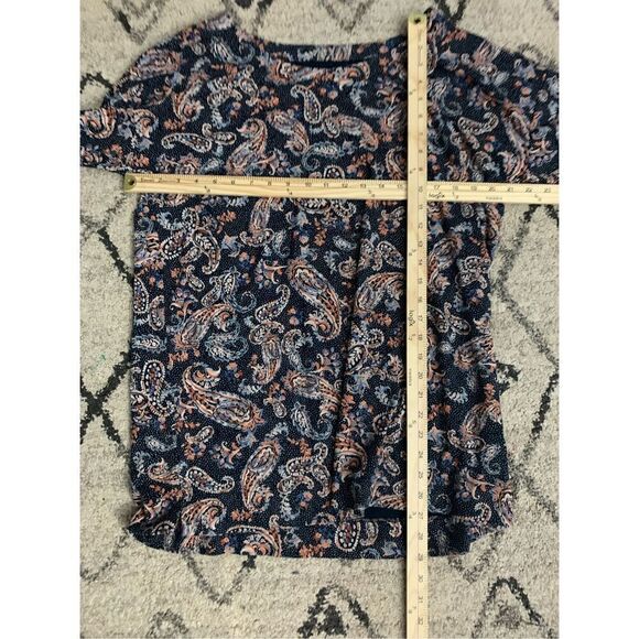 GREAT CONDITION J JILL SIMPLY SUPIMA SCOOP NECK LS TUNIC/TOP LARGE NAVY PAINTED - Picture 7 of 7